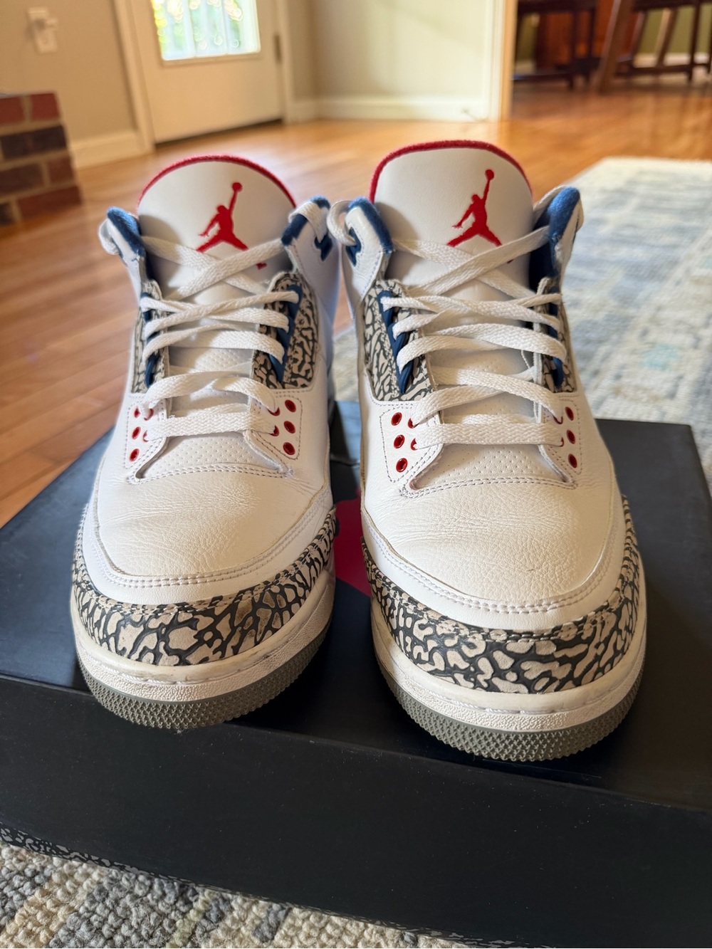Nike White/Red/Blue Retro Print Basketball Shoes